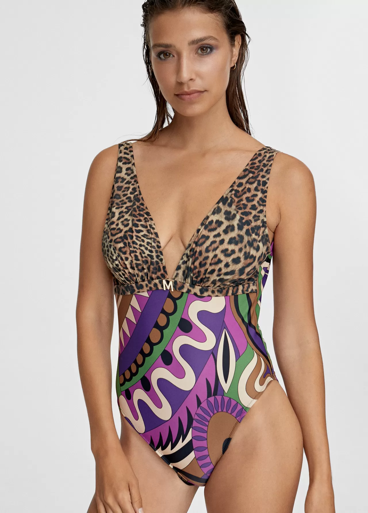 Lola Casademunt Bañador Animal Print y Paisley NEGRO-LILA Flash Sale