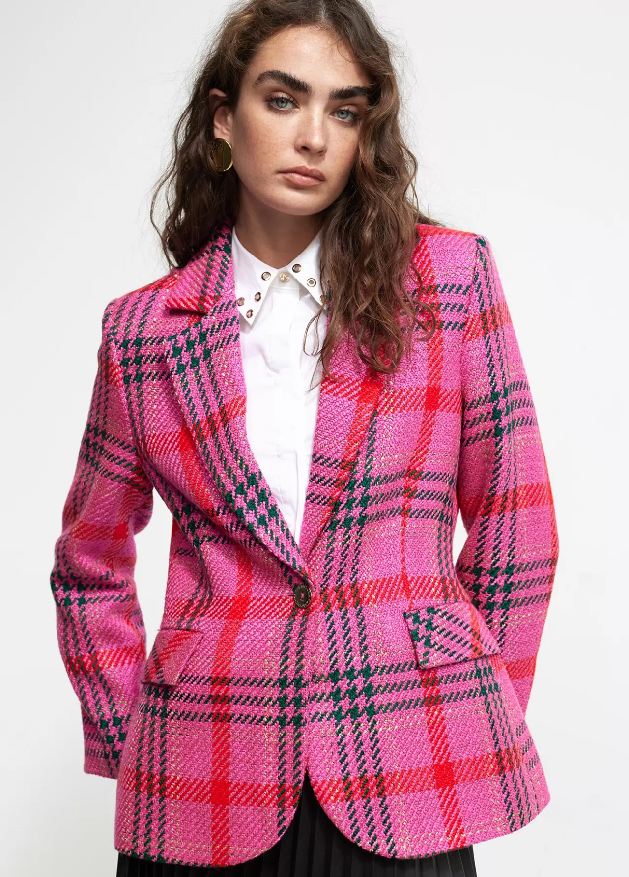 Lola Casademunt Blazer cuadros tweed ROSA-MULTICOLOR New