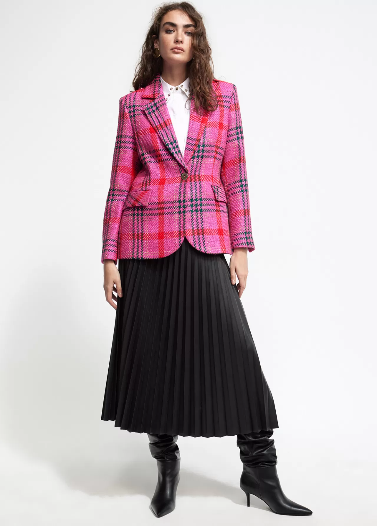 Lola Casademunt Blazer cuadros tweed ROSA-MULTICOLOR New