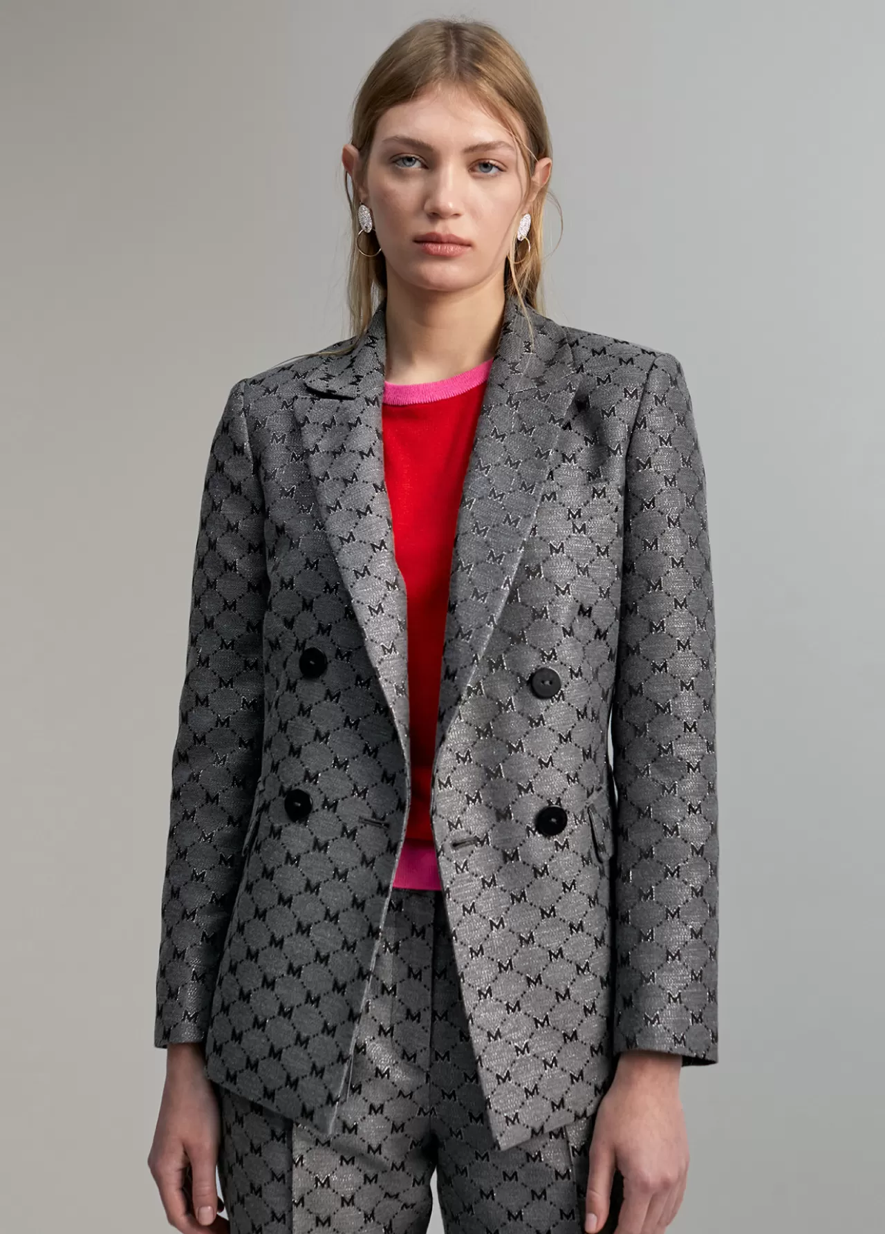 Lola Casademunt Blazer jacquard monograma GRIS-METAL Flash Sale