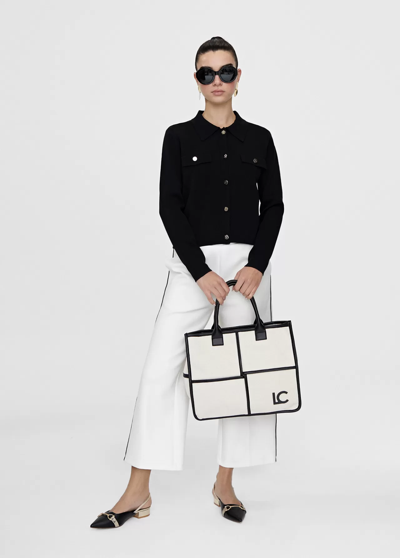 Lola Casademunt Bolso tipo shopper blanco y negro CRUDO-NEGRO Outlet