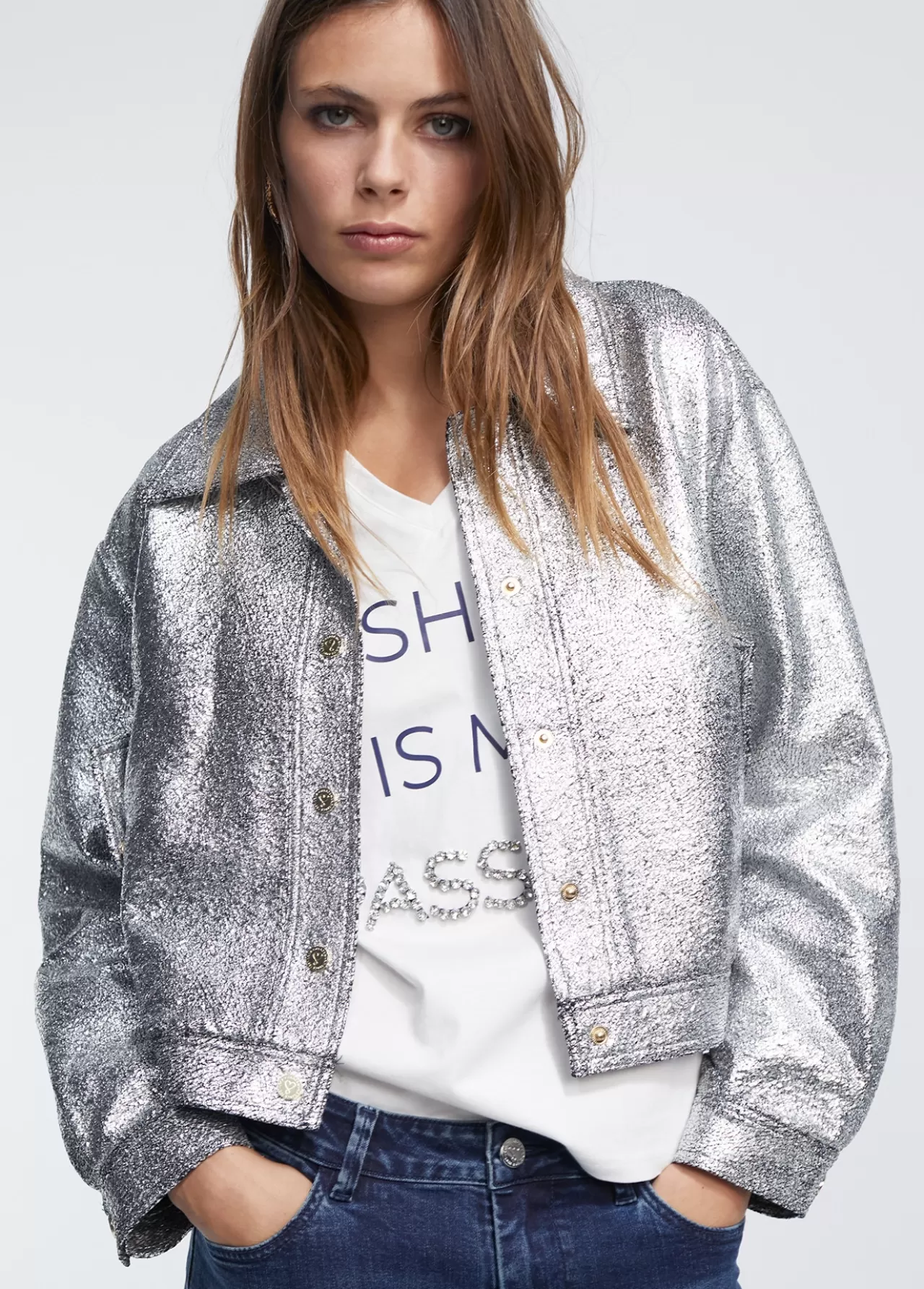 Lola Casademunt Bomber craquelado plata PLATEADO Hot