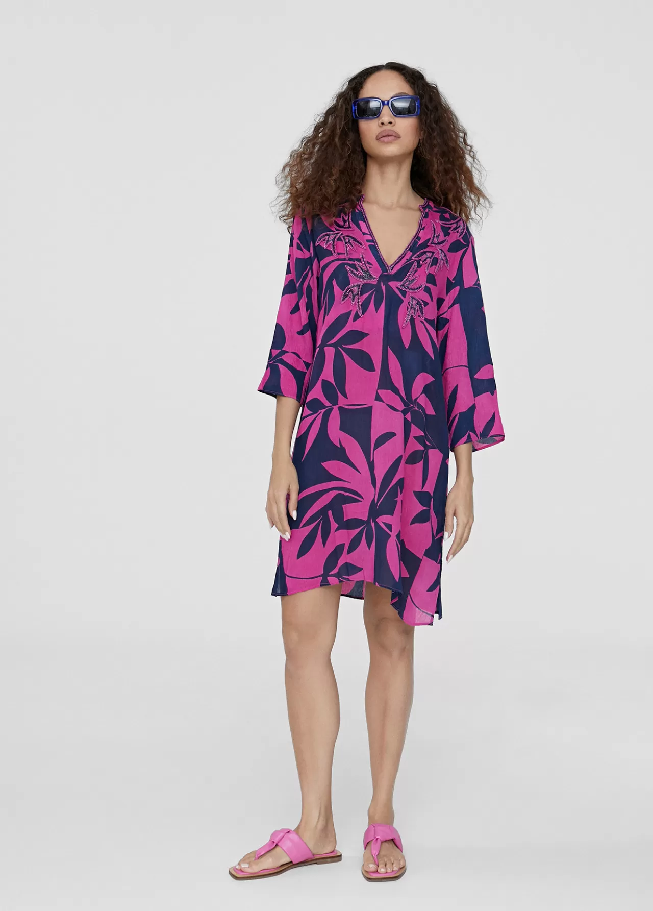 Lola Casademunt Caftan corto estampado ROJO-ROSA Outlet