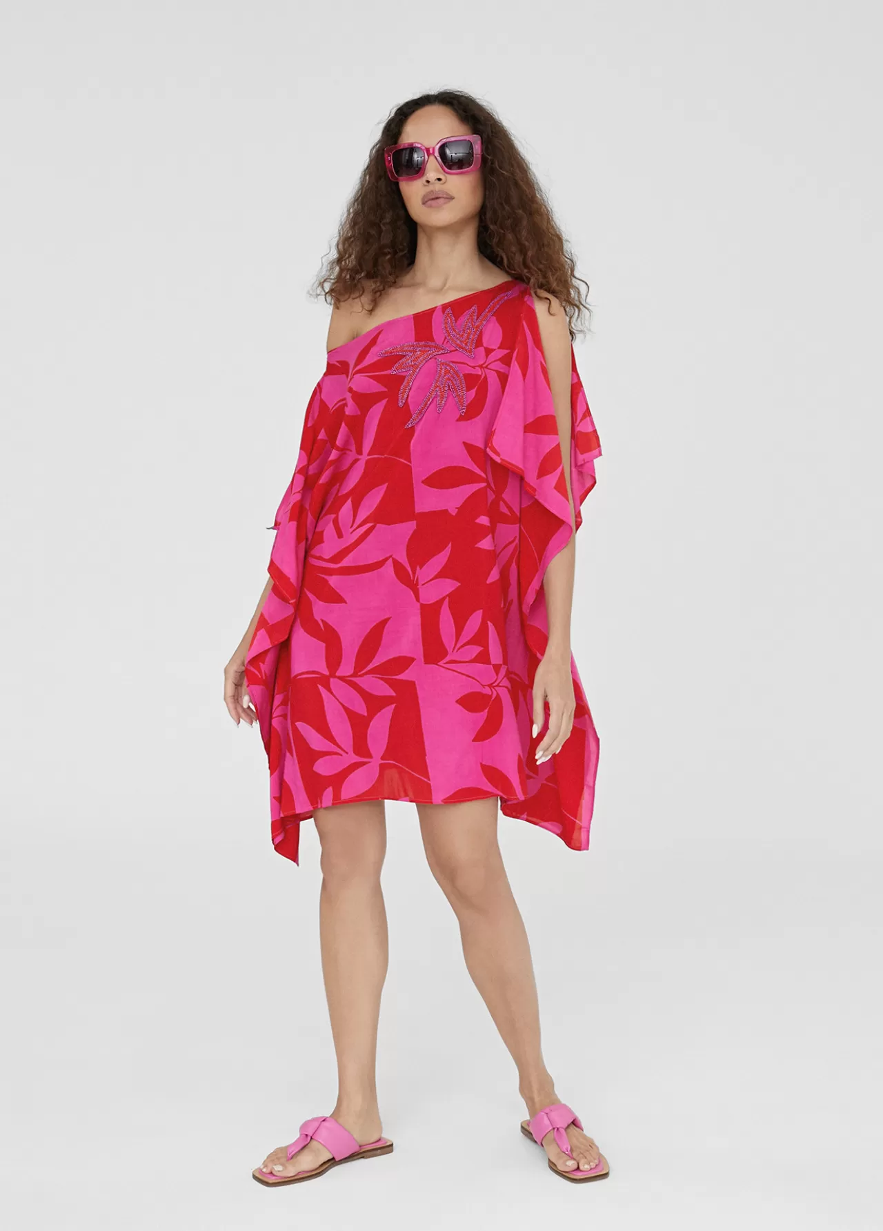 Lola Casademunt Caftan corto estampado ROJO-ROSA Flash Sale