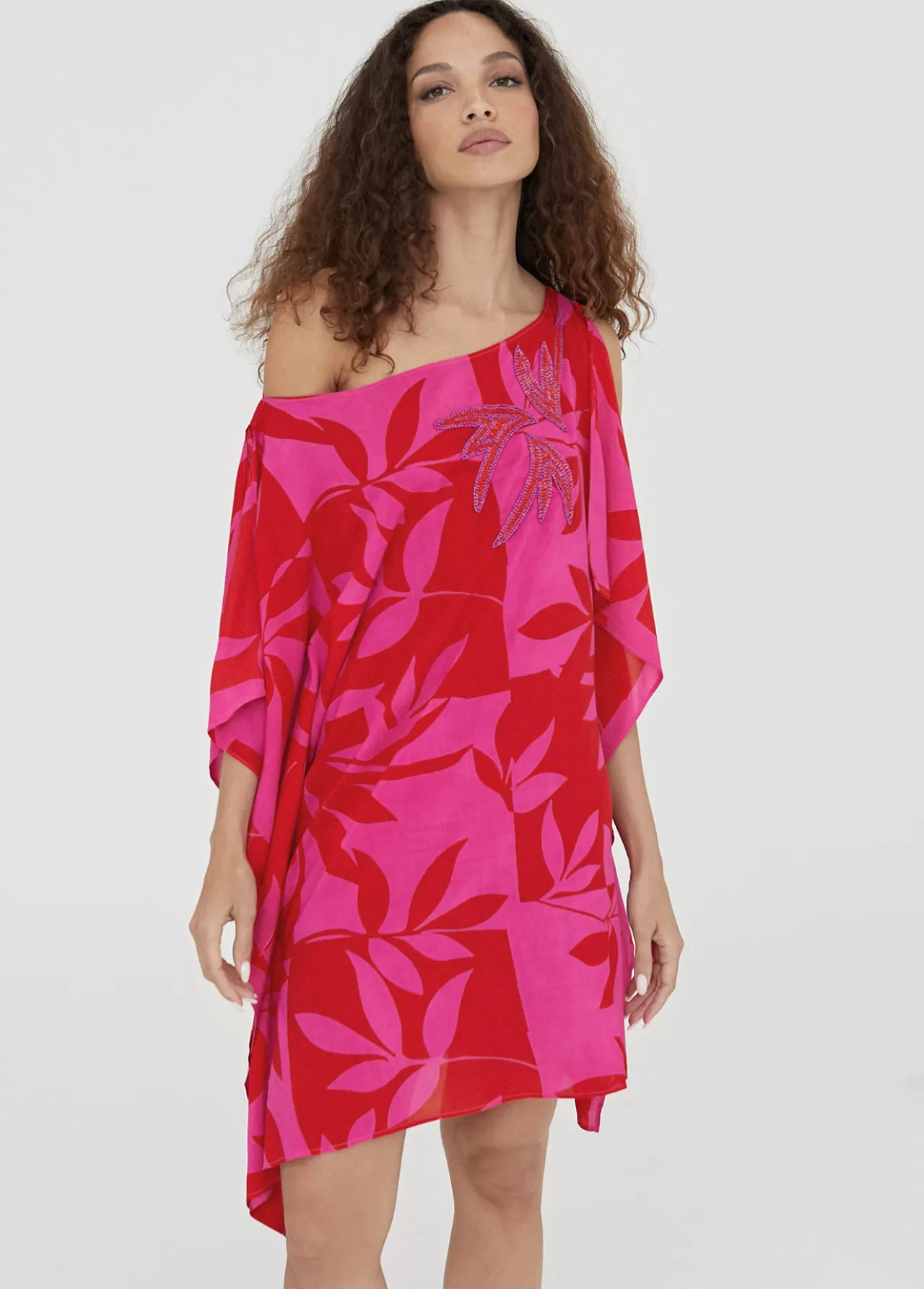 Lola Casademunt Caftan corto estampado ROJO-ROSA Flash Sale