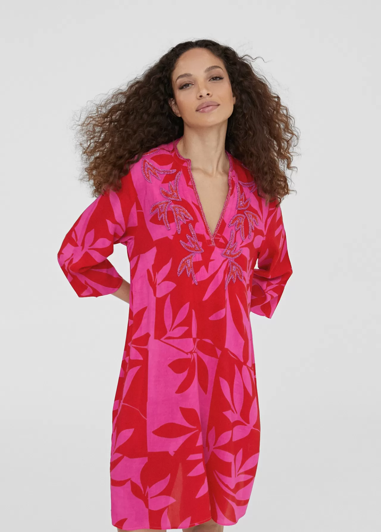 Lola Casademunt Caftan corto estampado ROJO-ROSA Cheap