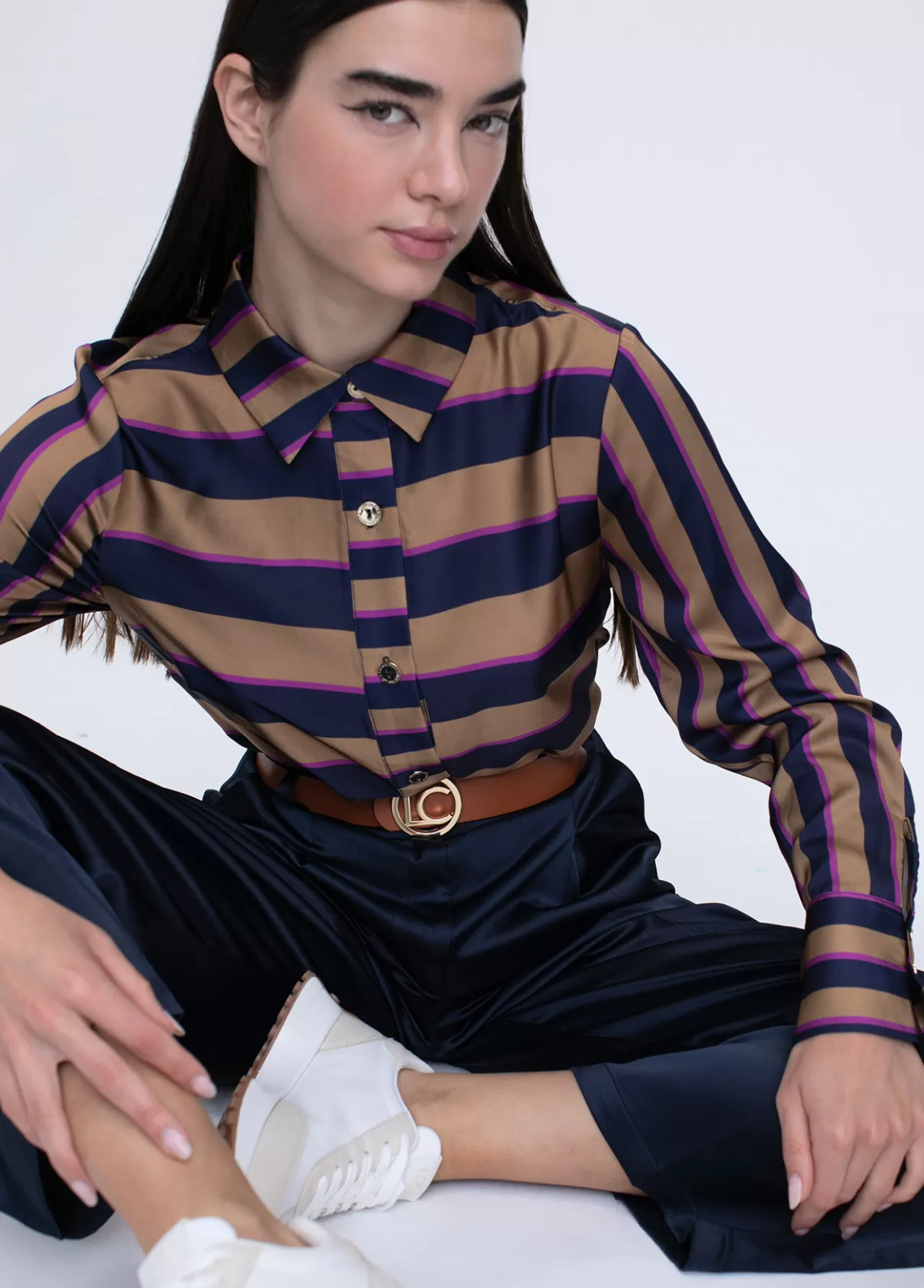 Lola Casademunt Camisa rayas AZUL-MARRON Online