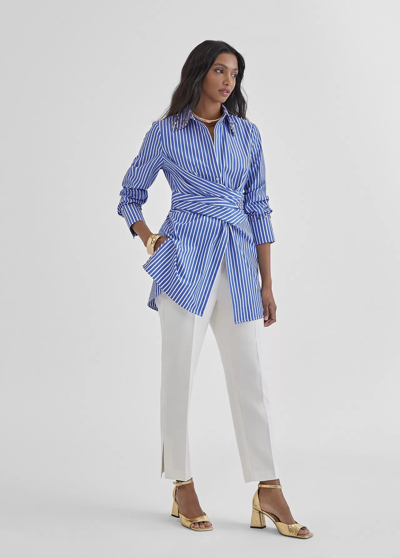 Lola Casademunt Camisa rayas detalle joyas AZUL-BLANCO Online