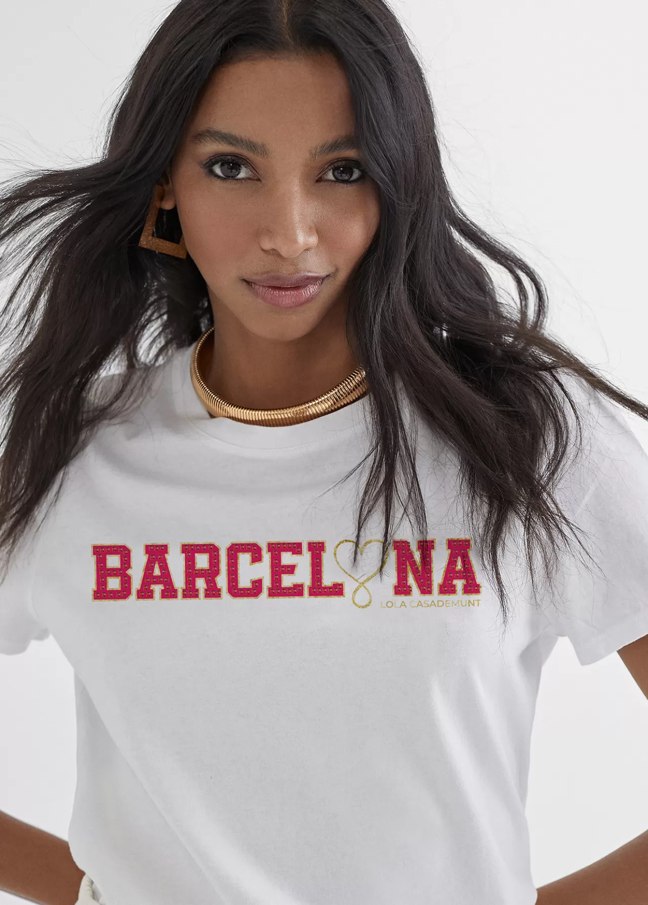 Lola Casademunt Camiseta básica Barcelona en algodón 100% - Lola Casademunt BLANCO-ROJO Discount