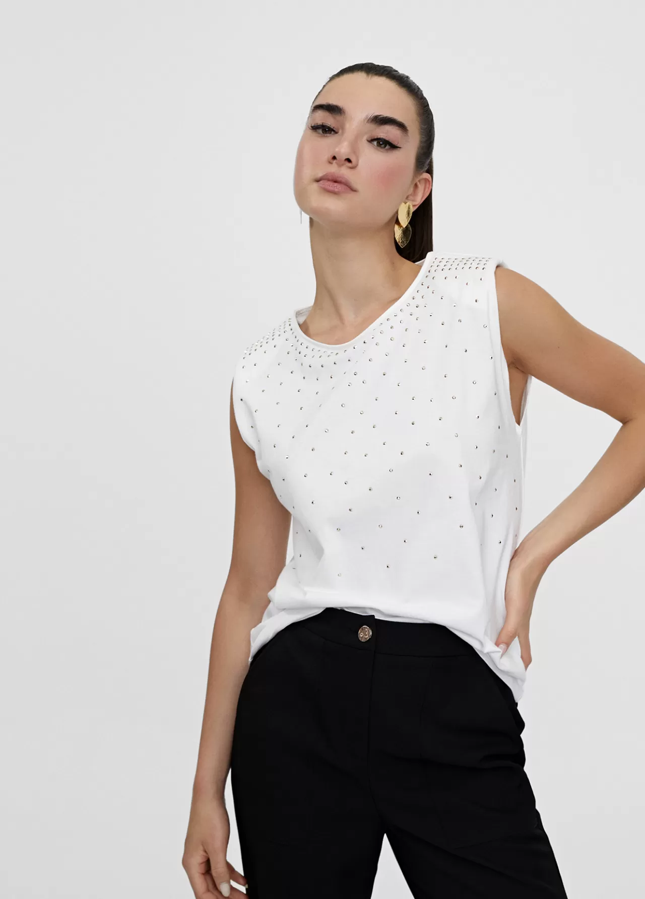 Lola Casademunt Camiseta hombreras strass BLANCO Flash Sale