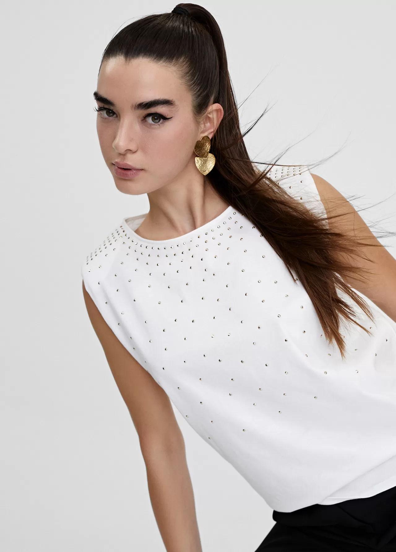 Lola Casademunt Camiseta hombreras strass BLANCO Flash Sale