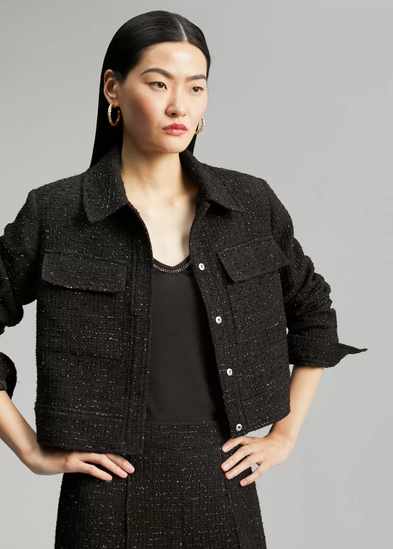 Lola Casademunt Chaqueta tweed cropped NEGRO Outlet