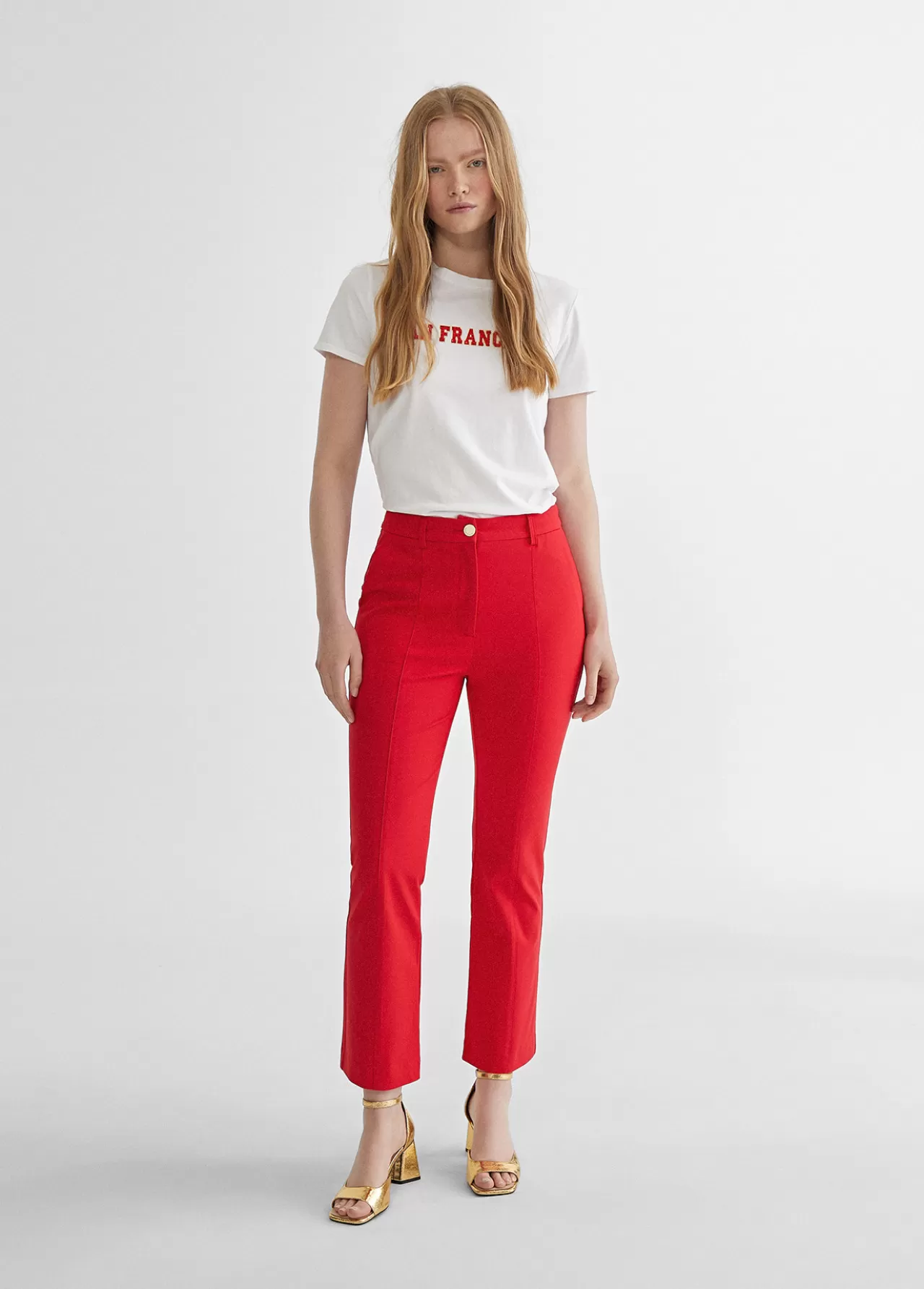 Lola Casademunt Pantalón de punto campana ROJO Sale