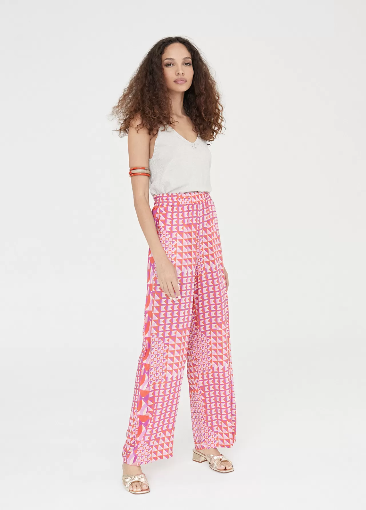 Lola Casademunt Pantalón palazzo estampado ROJO-LILA Clearance