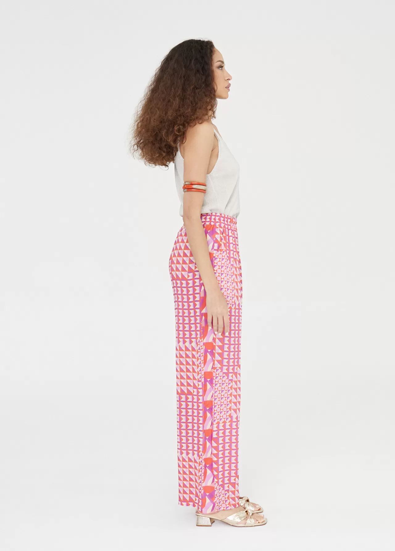 Lola Casademunt Pantalón palazzo estampado ROJO-LILA Clearance