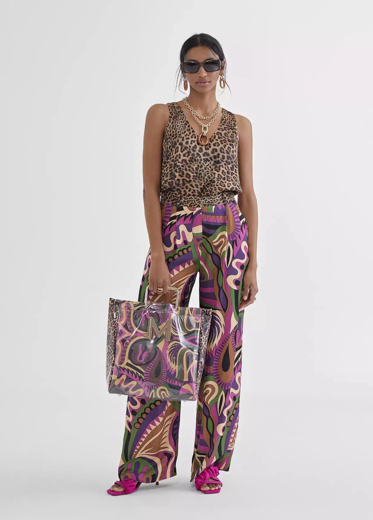 Lola Casademunt Pantalón palazzo fluido LILA-NEGRO Hot