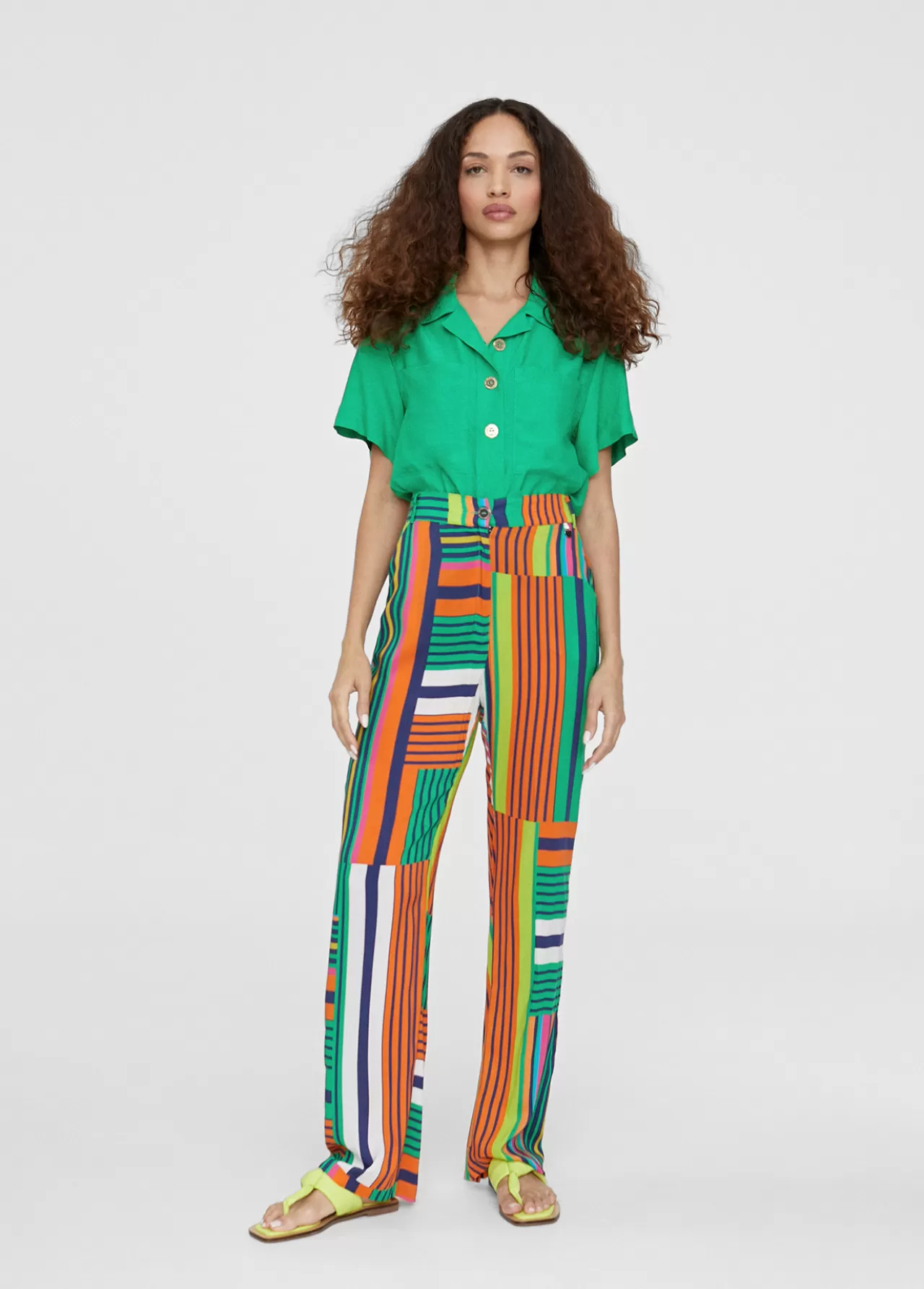 Lola Casademunt Pantalón palazzo multicolor VERDE-NARANJA Best Sale