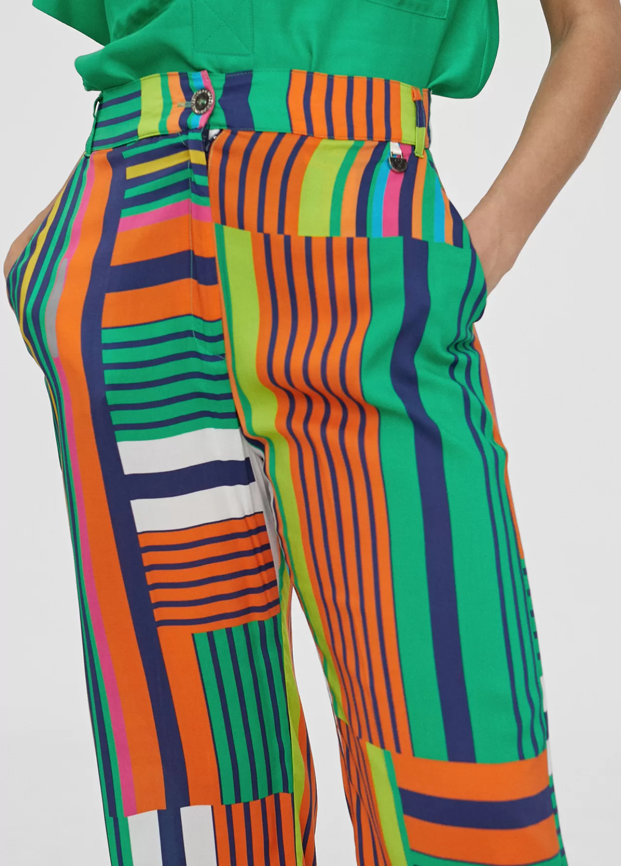 Lola Casademunt Pantalón palazzo multicolor VERDE-NARANJA Best Sale