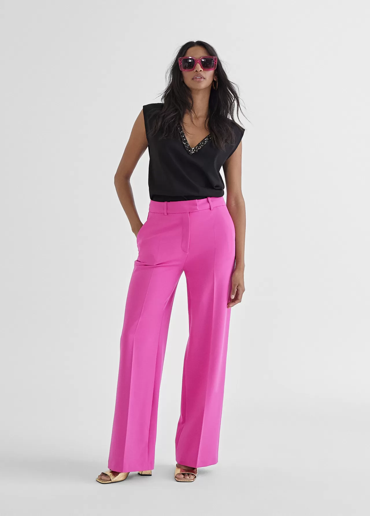 Lola Casademunt Pantalón recto FUCSIA Sale