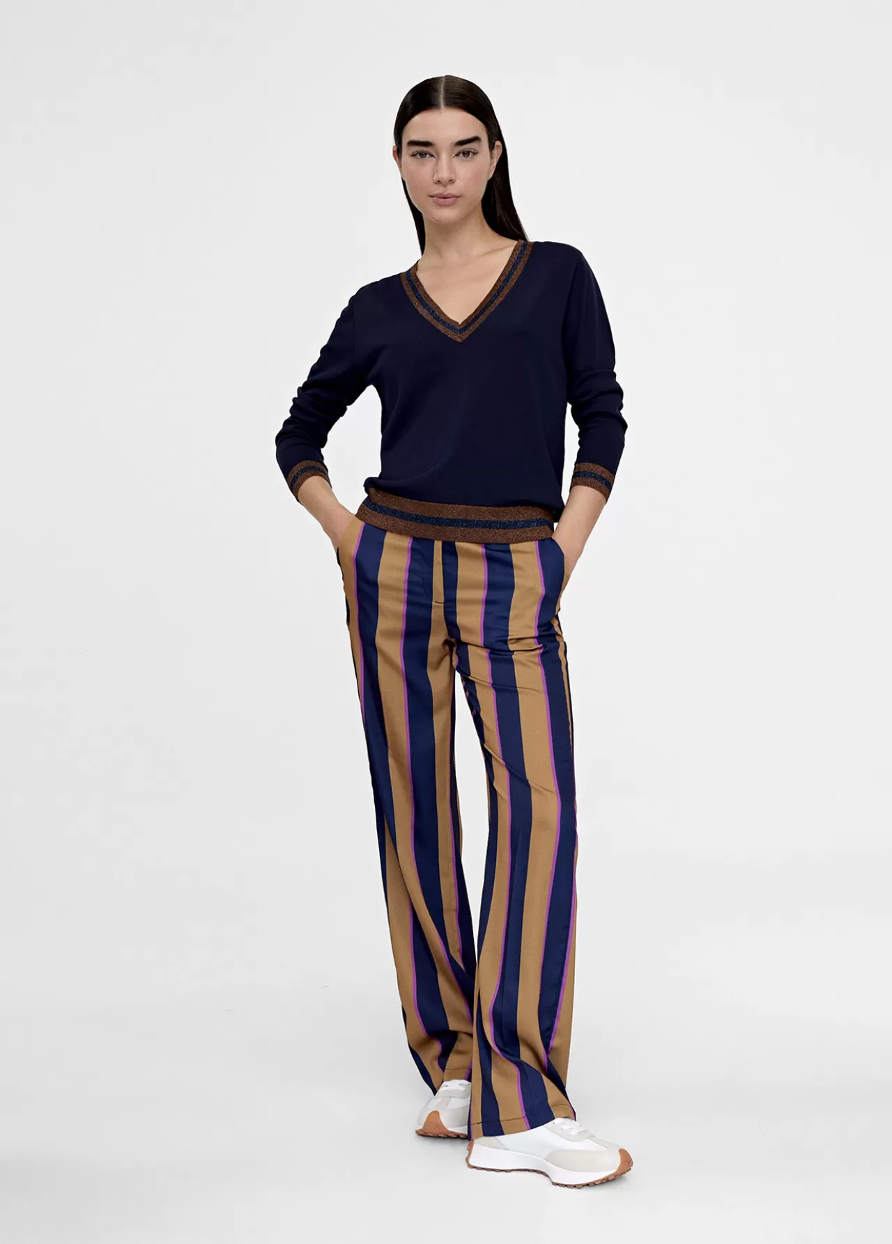 Lola Casademunt Pantalén satén rayas AZUL-MARRON New