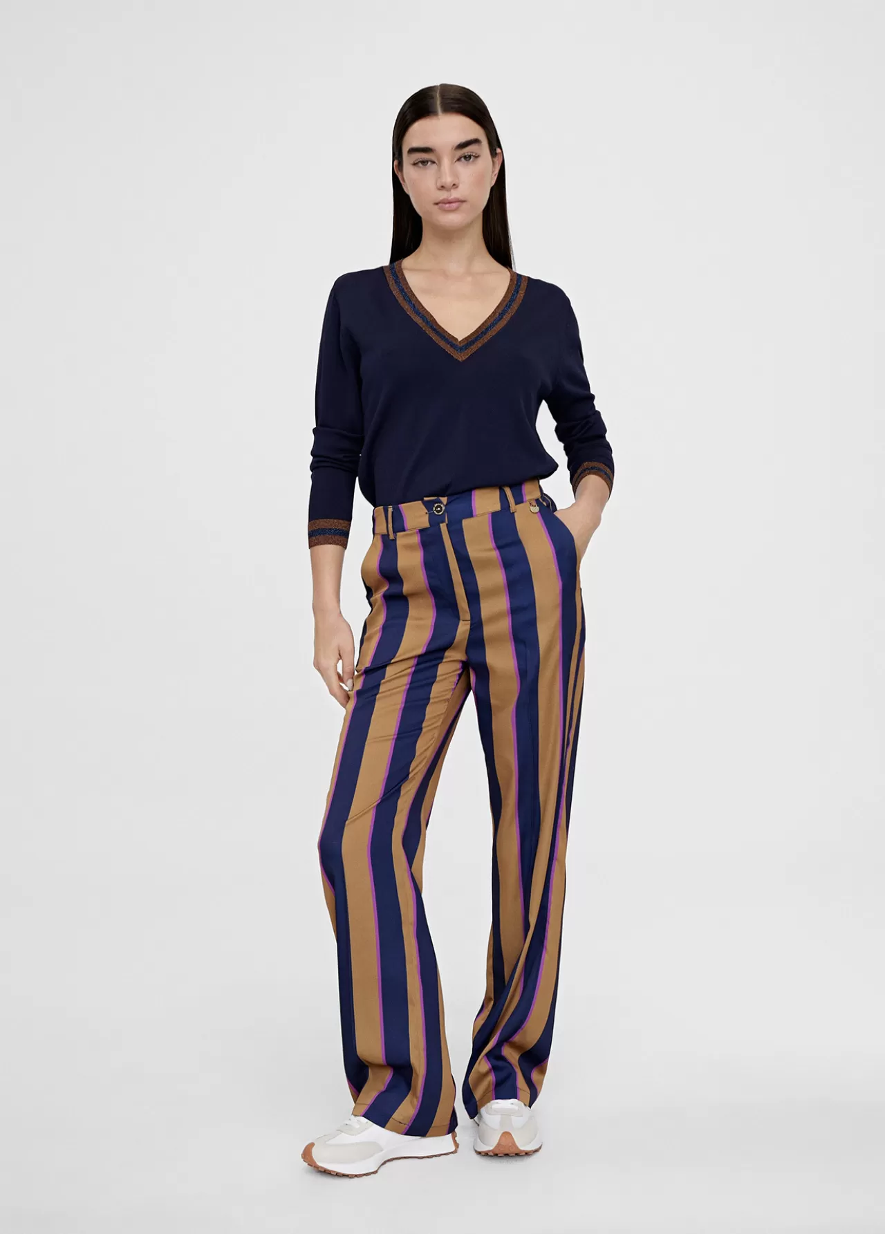 Lola Casademunt Pantalén satén rayas AZUL-MARRON New