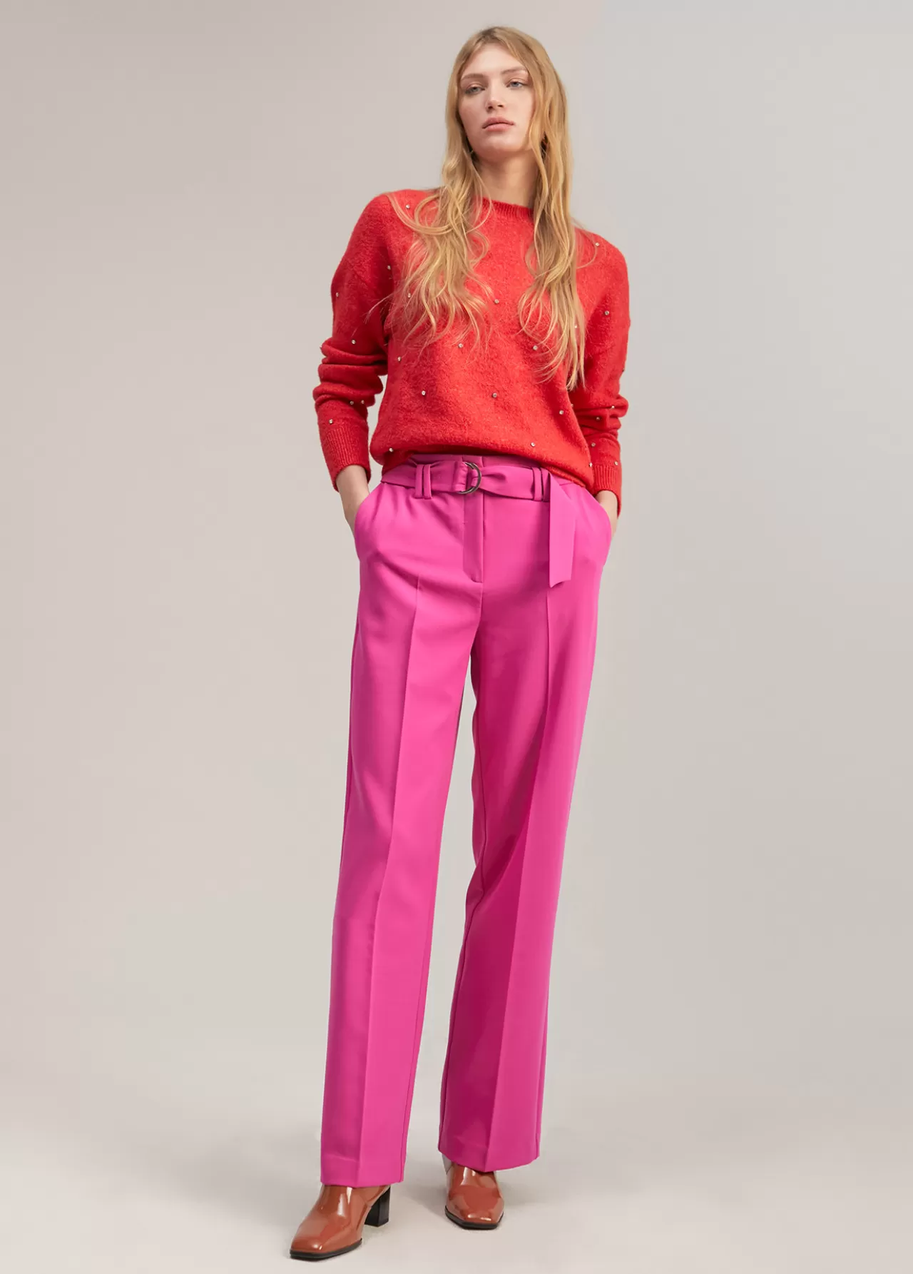 Lola Casademunt Pantalón wideleg cinturón FUCSIA Store