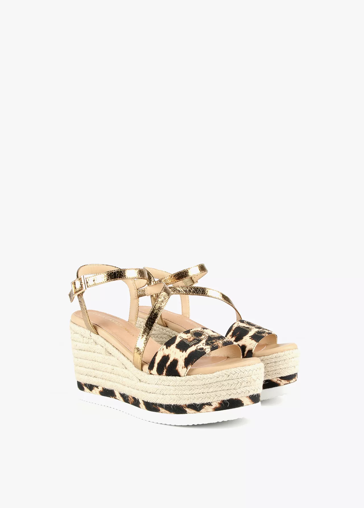 Lola Casademunt Sandalia cuña animal print CRUDO-NEGRO Sale