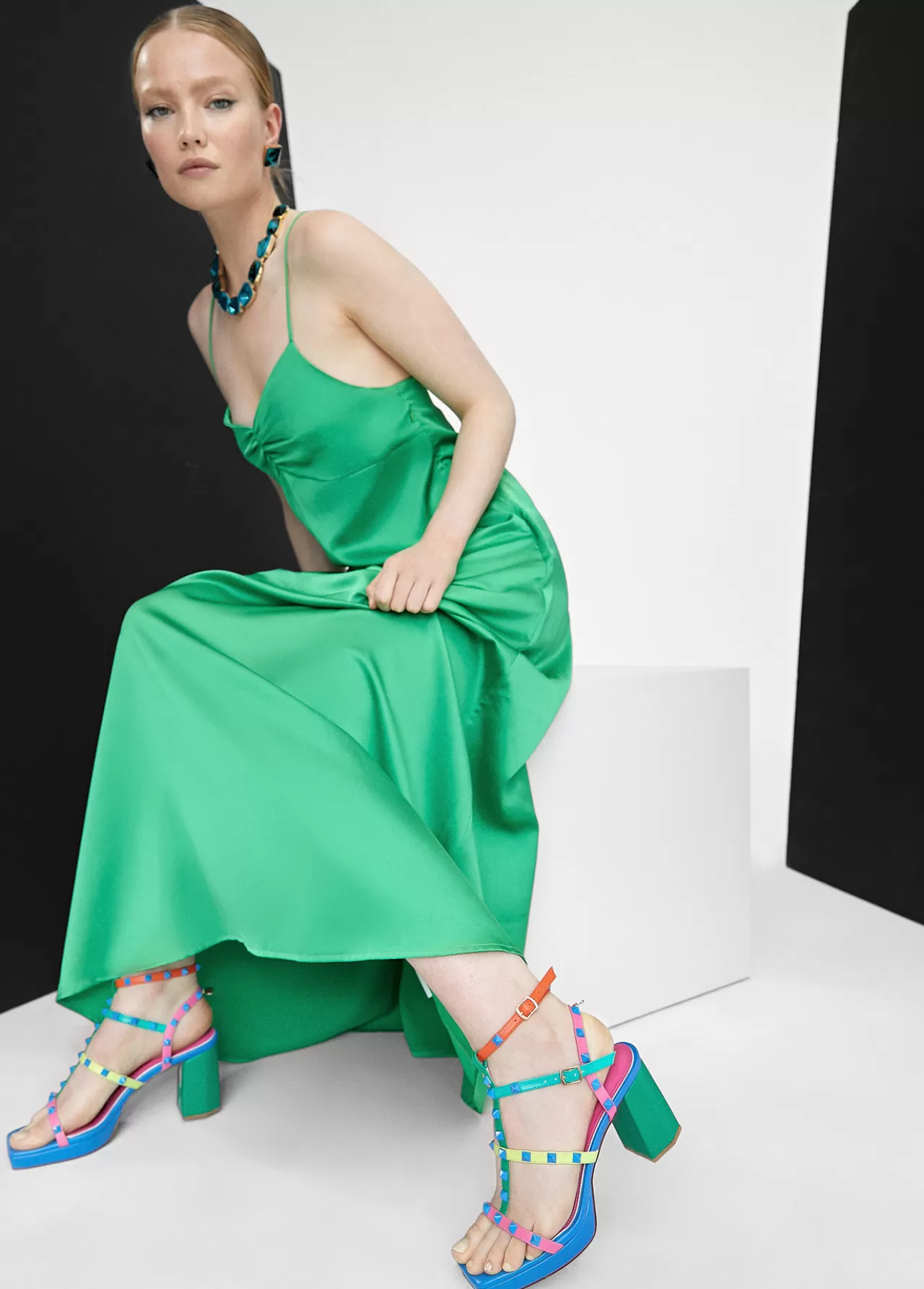 Lola Casademunt Sandalia de tacón con tiras multicolor VERDE-ROSA Cheap