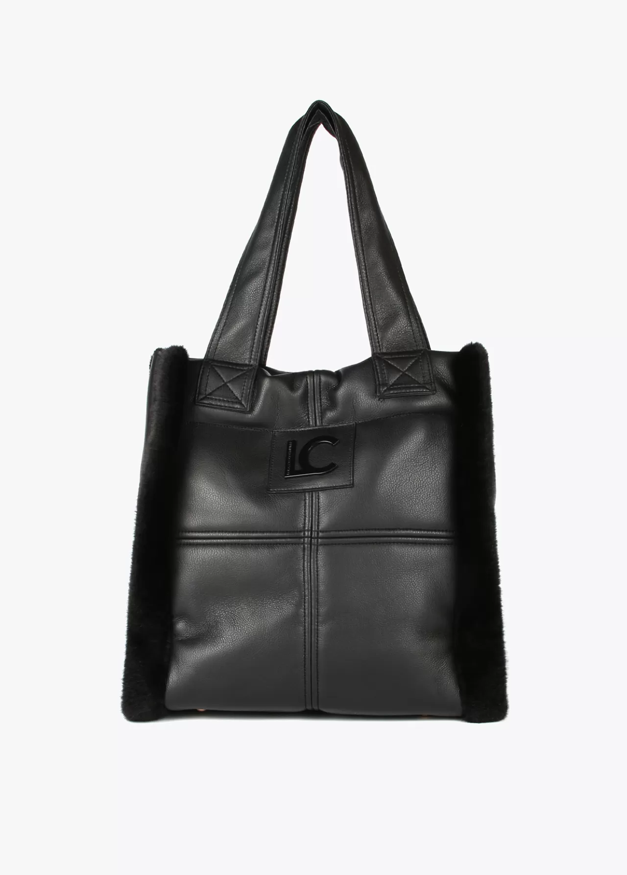 Lola Casademunt Shopper efecto piel y pelo NEGRO New