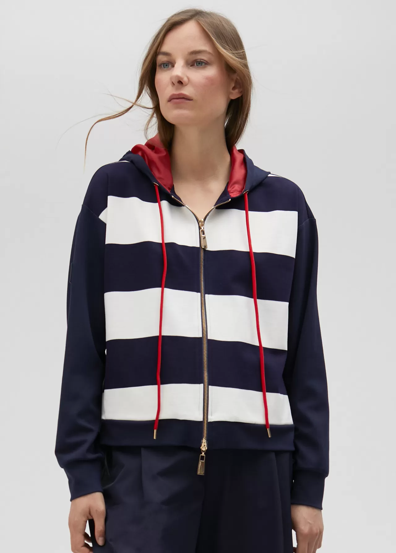 Lola Casademunt Sudadera rayas bicolor con cierre frontal - Lola Casademunt AZUL-BLANCO Hot