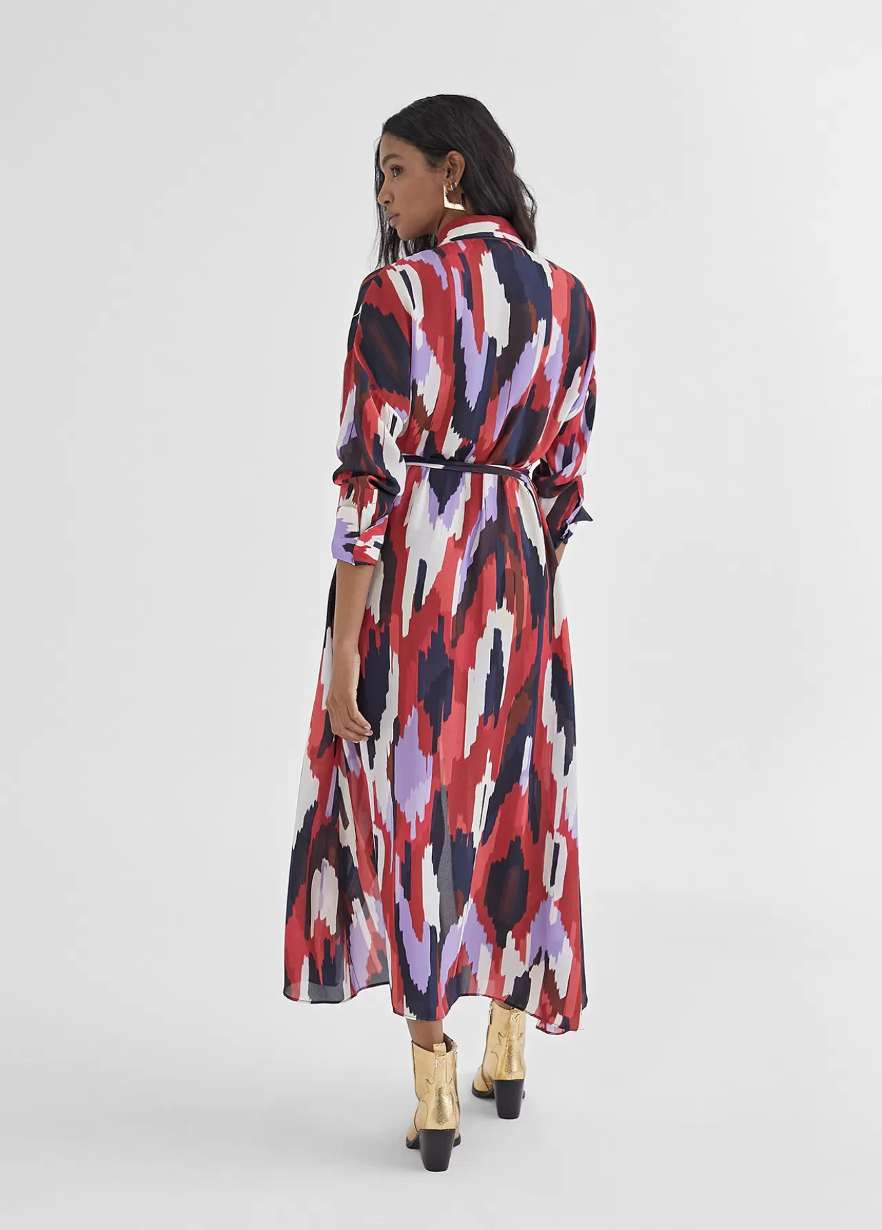Lola Casademunt Vestido camisero largo y multicolor LILA-ROJO Outlet