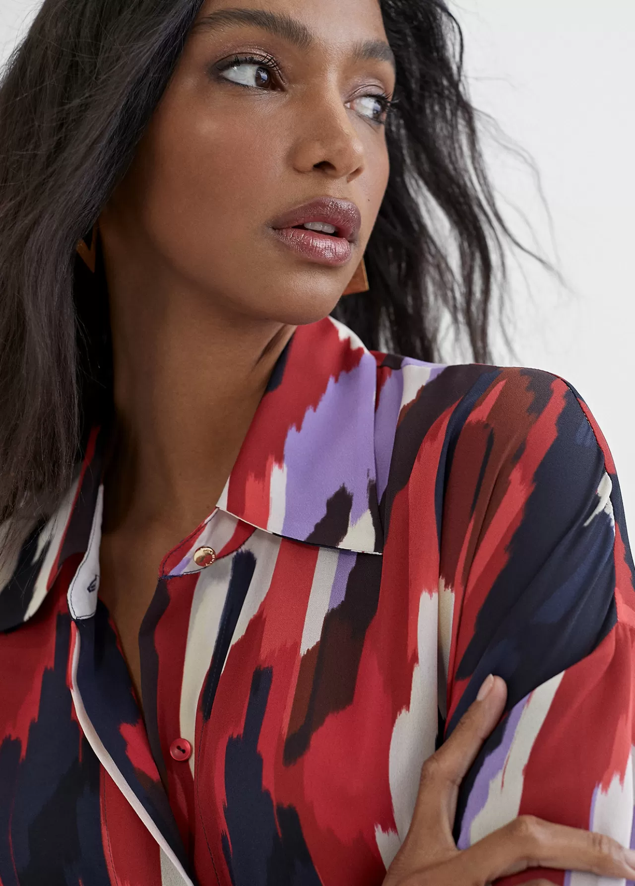 Lola Casademunt Vestido camisero largo y multicolor LILA-ROJO Outlet