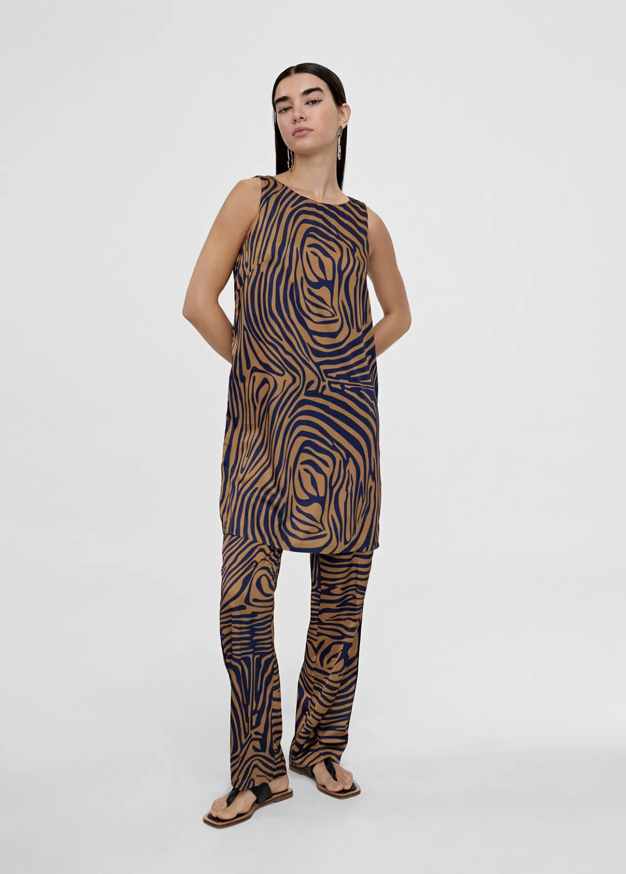 Lola Casademunt Vestido corto animal print cebra MARRON-AZUL Outlet