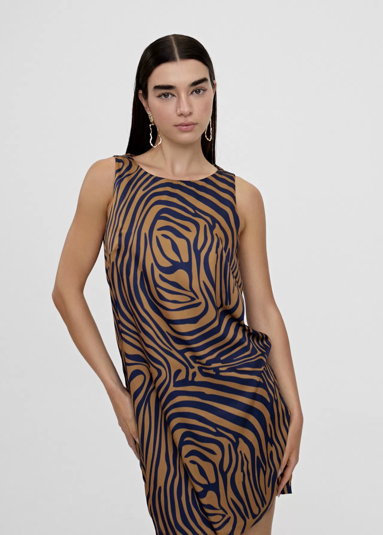 Lola Casademunt Vestido corto animal print cebra MARRON-AZUL Outlet