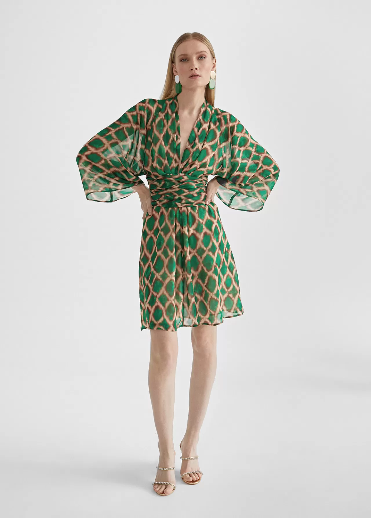 Lola Casademunt Vestido corto fluido estampado VERDE-MARRON Sale