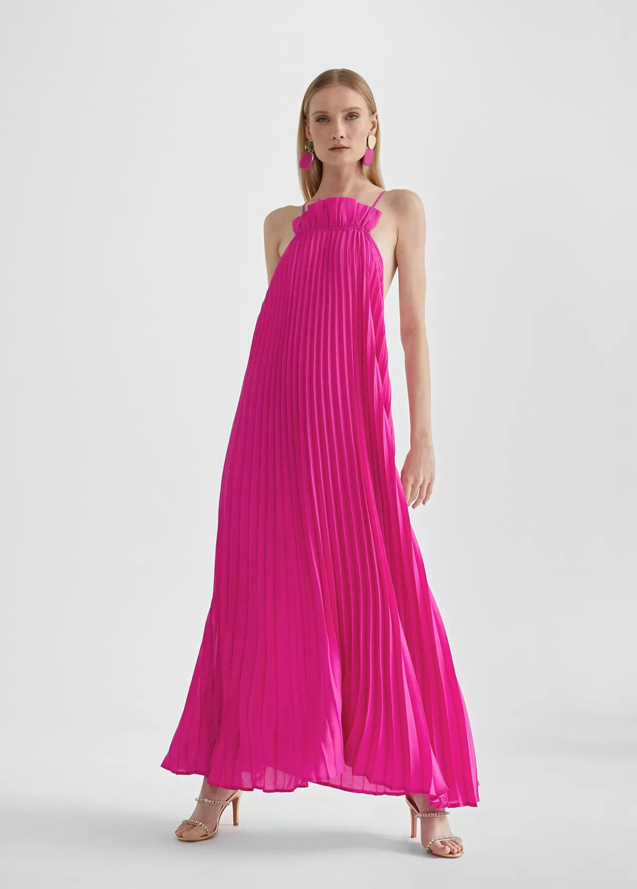 Lola Casademunt Vestido largo plisado FUCSIA Outlet