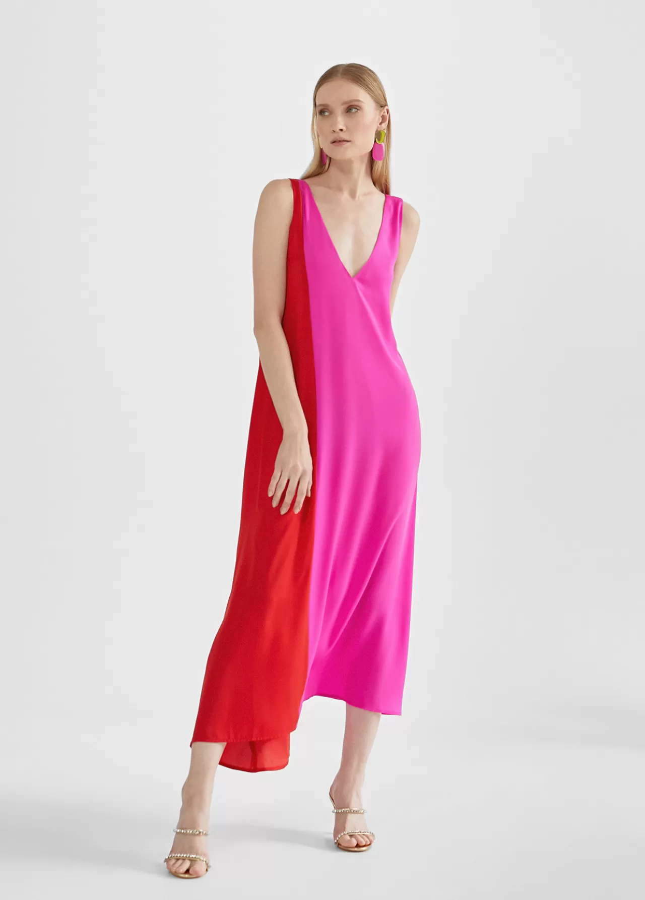 Lola Casademunt Vestido midi  bicolor ROSA-ROJO Best Sale