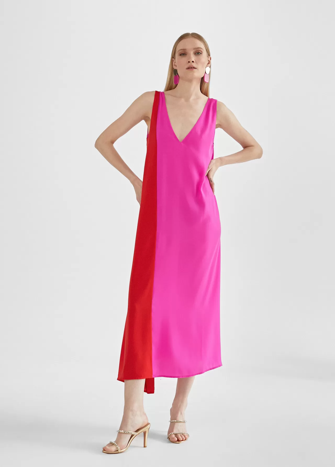 Lola Casademunt Vestido midi  bicolor ROSA-ROJO Best Sale