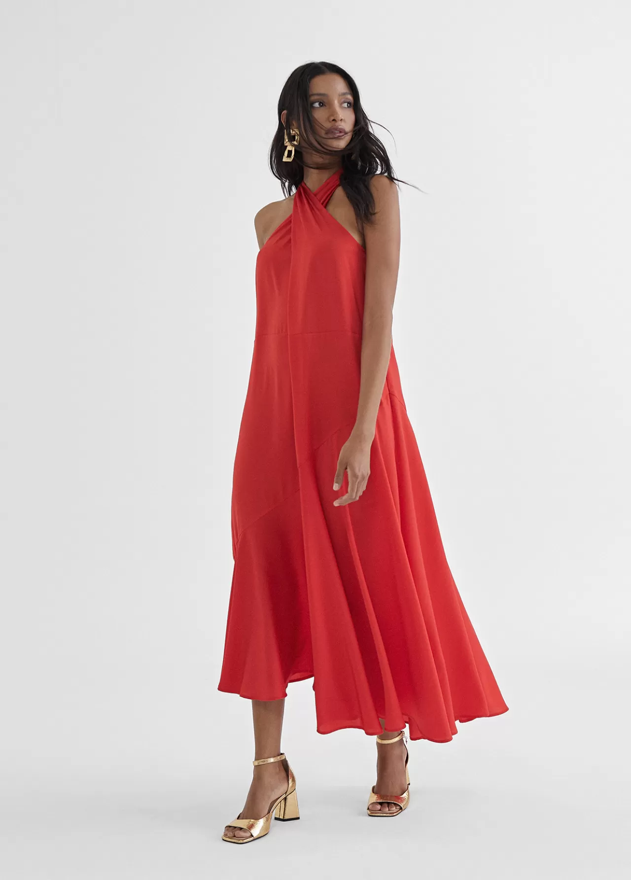 Lola Casademunt Vestido midi cuello halter cruzado ROJO Best