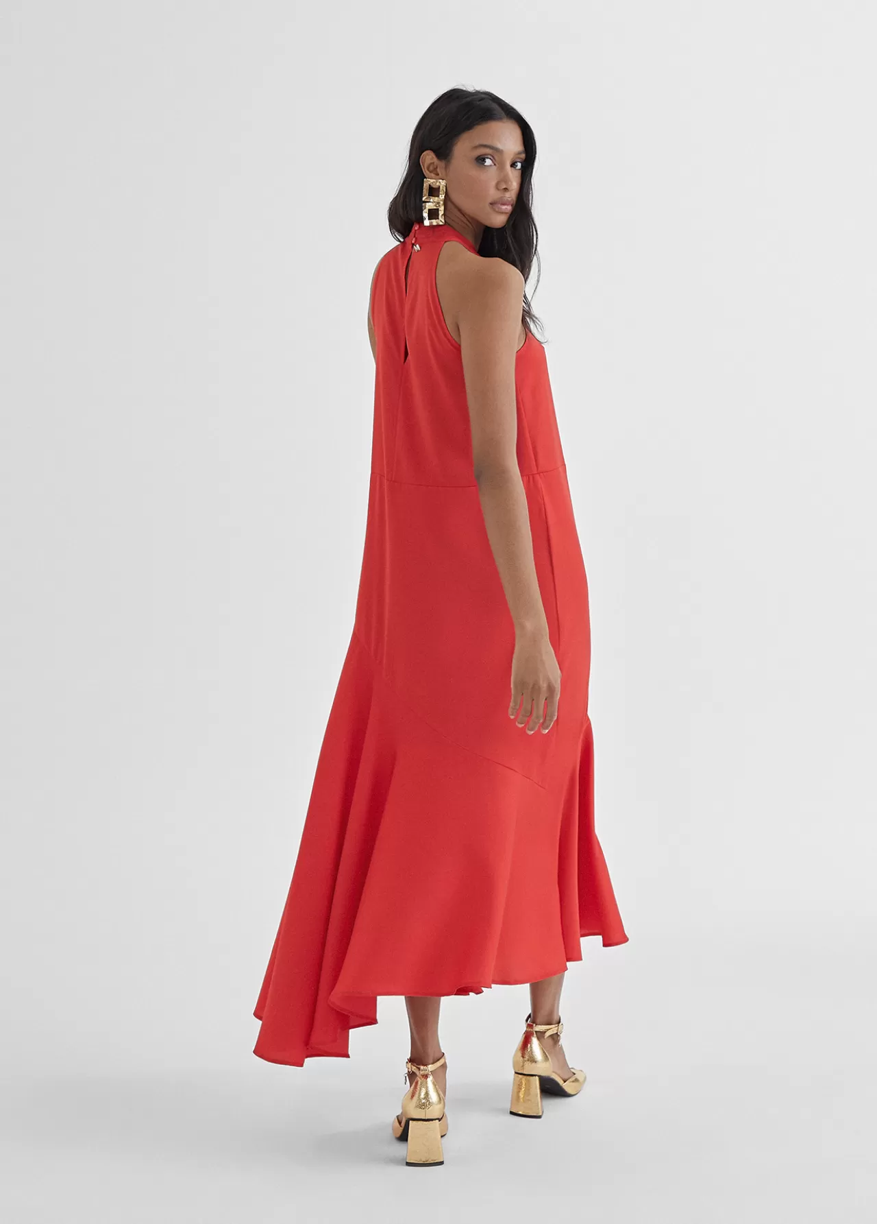 Lola Casademunt Vestido midi cuello halter cruzado ROJO Best