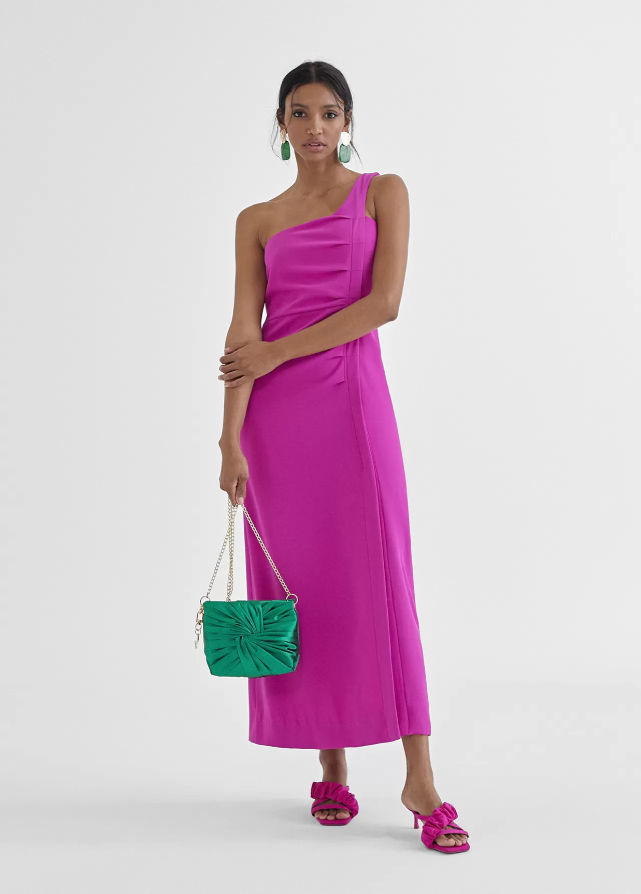 Lola Casademunt Vestido midi tirante asimétrico MAGENTA Flash Sale