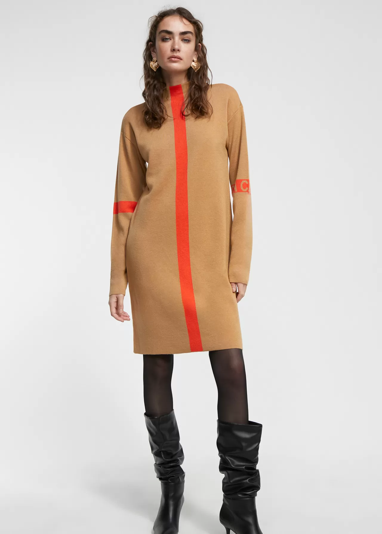 Lola Casademunt Vestido punto bicolor MARRON-NARANJA Fashion